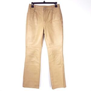Newport News Jeanology Leather Mid Rise Bootcut Leg Pants Tan Camel Size 8P
